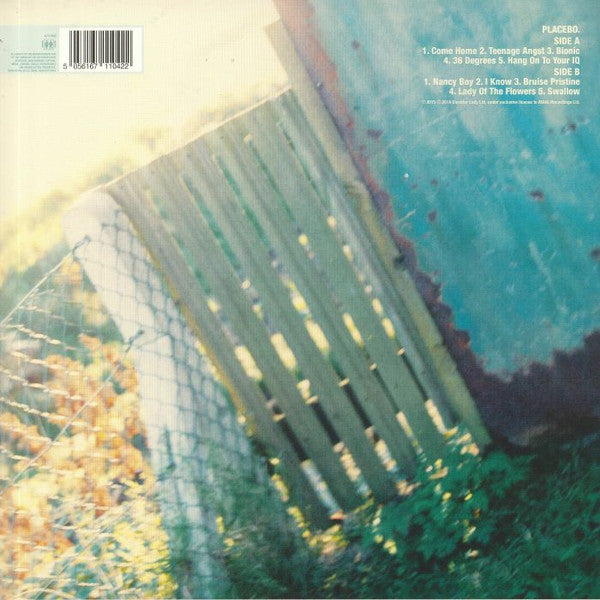 Image of Back Cover of LP - NEW/NEW - PLACEBO, Placebo (Elevator Music ; 6711042, Europe 2019 Reissue, Gatefold, Inner), , Placebo is the eponymous debut studio album by Placebo. It was released on 16 July 1996 by record label Hut. It is the only album recorded with drummer Robert Schultzberg before his departure from the group. Placebo is a compelling record of abrasive yet refreshingly original soundscapes complete with angst-filled lyrics and choruses that stuck in your head like pop songs. - 1456158S