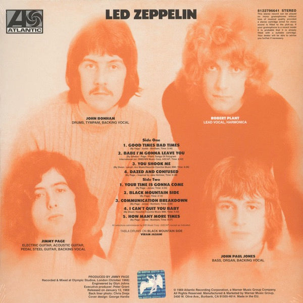 Image of Back Cover of 3614096C: LP - LED ZEPPELIN, Led Zeppelin (Warner Bros; 8122-79664-1, Europe 2014 Reissue, 180 Gram Vinyl, Remastered by Jimmy Page)   VG+/VG+