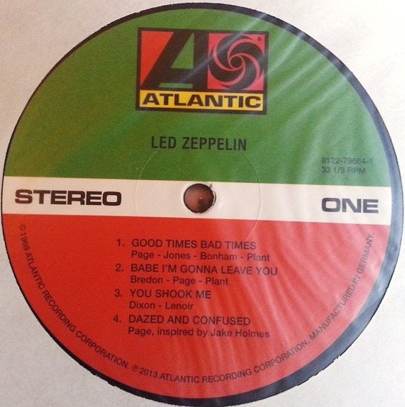 Image of Label of 3614096C: LP - LED ZEPPELIN, Led Zeppelin (Warner Bros; 8122-79664-1, Europe 2014 Reissue, 180 Gram Vinyl, Remastered by Jimmy Page)   VG+/VG+