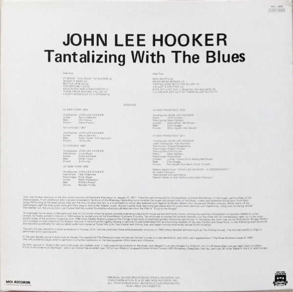 Image of Back Cover of LP - VG/VG - JOHN LEE HOOKER, Tantalizing With The Blues (MCA Records; MCL 1686 (COPS 10592), UK 1982), ,  - 4126451E