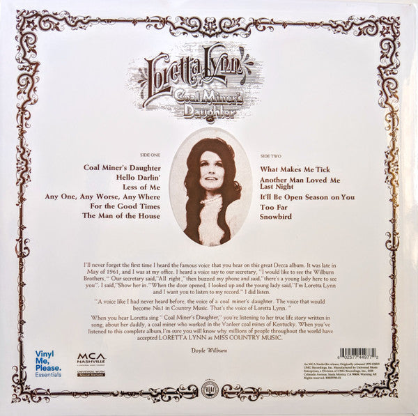 Image of Back Cover of LP - EX/EX - LORETTA LYNN, Coal Miner s Daughter (Vinyl Me, Please; B0029785-01, US 2019 Reissue, Print, Vinyl Me Please Edition: Blue marbled vinyl & exclusive art print), ,  - 2426110E
