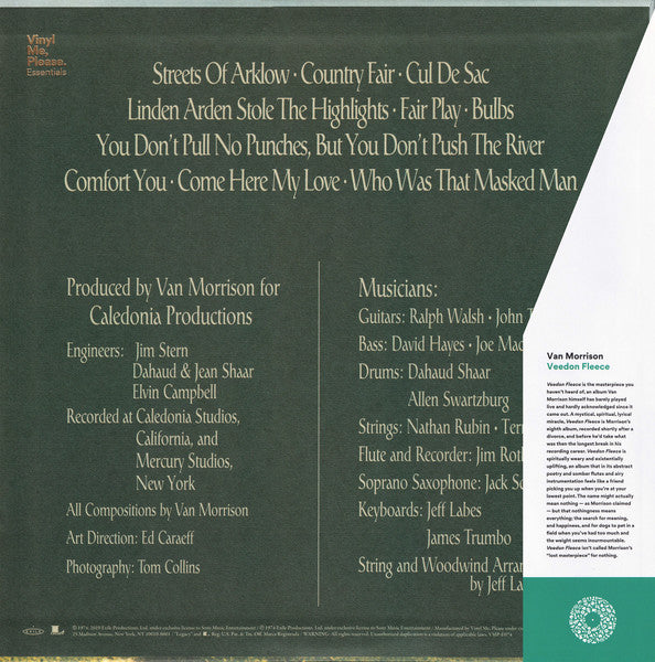 Image of Back Cover of LP - EX/EX - VAN MORRISON, Veedon Fleece (Vinyl Me, Please; VMP-E074, US 2019, Inner, Print, Vinyl Me Please Edition - Green vinyl 180g eith exclusive art print), ,  - 2426102E
