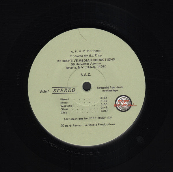 Image of Label Cover of LP - EX/VG+ - JEFF RESNICK, SAC School Of American Craftsmen (Outernational Sounds; OTR-002, Perceptive Media Productions    Z 505971, UK 2017 Reissue, Insert), Strong VG+,  - 1326457E