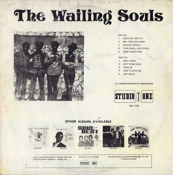 Image of Back Cover of LP - VG/VG+ - THE WAILING SOULS, Wailing Souls (Coxsone Records; , Jamaica 1980s Reissue), Clean disc, but plays with light crackle from press throughout, light fog. Storage wear on sleeve.,  - 3026207E