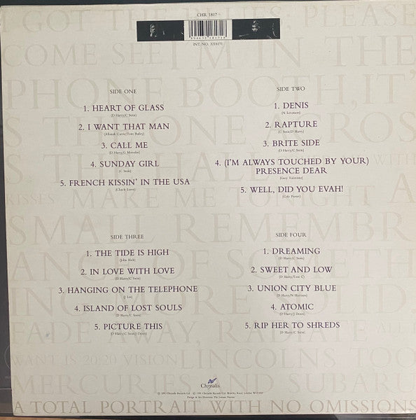 Image of Back Cover of 2xLP - VG/G - BLONDIE / DEBORAH HARRY, The Complete Picture - The Very Best Of Deborah Harry And Blondie (Chrysalis; CHR 1817, UK & Europe 1991, 2 Inners), Discs covered in hairline marks, Sleeve a little worn,  - 3916473C