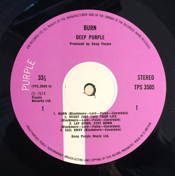 Image of Label Cover of 2814357C: LP - DEEP PURPLE, Burn (Purple Records; TPS 3505, UK 1987 Reissue, Barcode Reissue) Edge and ring wear  VG/VG+