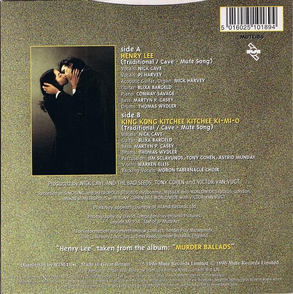 Image of Back Cover of 3914151C: 7 - NICK CAVE AND THE BAD SEEDS & PJ HARVEY, Henry Lee (Mute; MUTE189, UK 1996, Picture Sleeve)   EX/EX