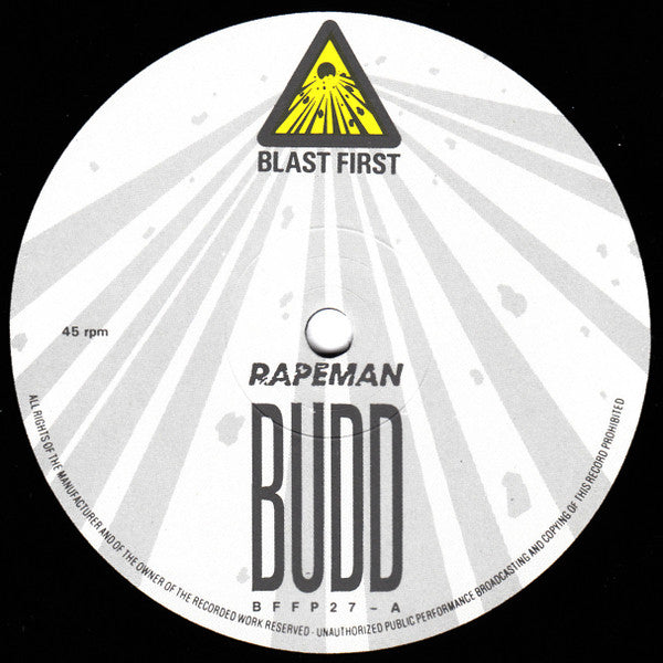 Image of Label Cover of 12" EP - VG/VG - RAPEMAN, Budd (Blast First; BFFP 27, UK 1988, Die Cut Company Sleeve, Inner, yellow Blast First logo on labels, Steve Albini), String VG - light hairlines, small tear in die cut part of cover,  - 4246006S