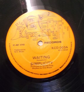 Image of Front Cover of 12" - /VG - SIMPLICITY, Waiting / Blacka Dub (King & City Records; KCD 003, UK 1981, Plain Sleeve), Light marks.,  - 3546335S