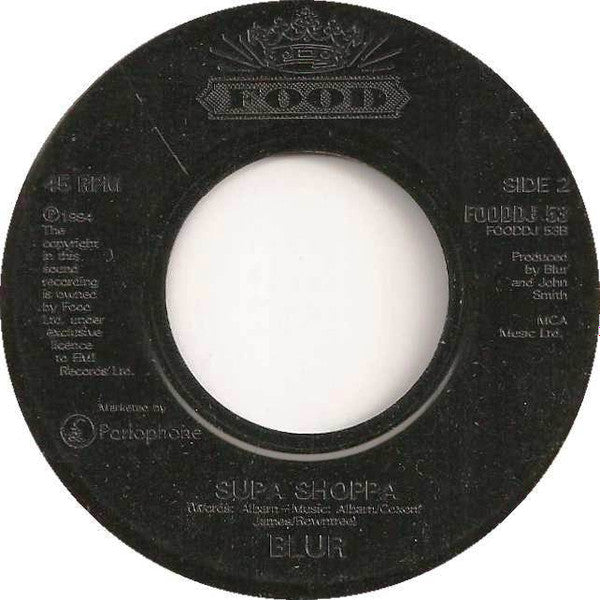 Image of Back Cover of 4715388C: 7" - BLUR, Parklife / Supa Shoppa (Food Large Centre; FOODDJ 53, UK 1994, Plain Sleeve, Jukebox) Strong G+, Light marks, Glossy disc, Plays well with minimal surface noise  /G+