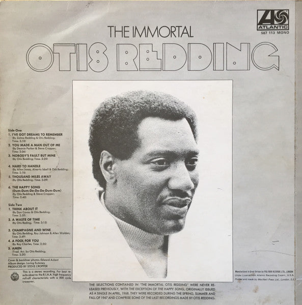 Image of Back Cover of LP - VG/G+ - OTIS REDDING, Immortal (Atlantic Plum & Orange; 587113, UK 1968, Laminated Front Sleeve, Mono), ,  - 3226144E