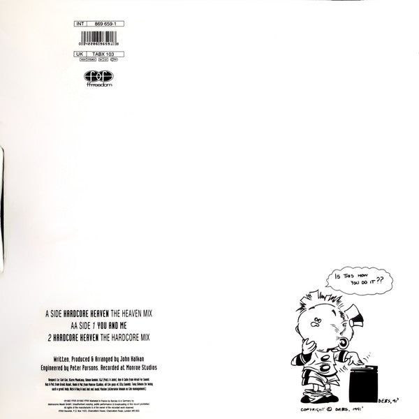 Image of Back Cover of 12" - G+/G+ - DJ SEDUCTION, Hardcore Heaven / You And Me (Ffrreedom; TABX 103, UK 1992, Picture Sleeve), many light surface hair lines.,  - 2326224E