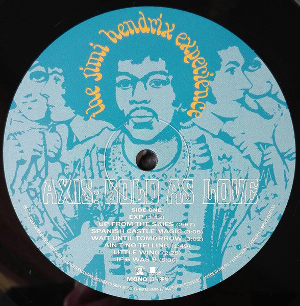 Image of Label Cover of LP - VG+/VG - THE JIMI HENDRIX EXPERIENCE, Axis: Bold As Love (Sony; 88765419711, Europe 2017 Reissue, Gatefold, Inner, 180 Gram Vinyl, Mono), Strong VG - one light mark,  - 3446350S