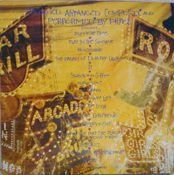 Image of Back Cover of 2xLP - VG/EX - PRINCE, Sign "O" The Times (Paisley Park; WX 88, Europe 1987, 2 Inners, No Barcode, "Carol Davis" on label and inner), Light creasing around edges of sleeve.,  - 2426089E