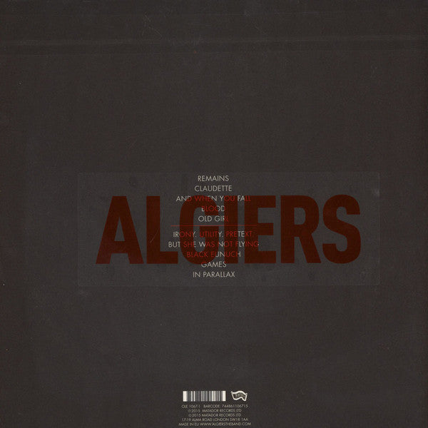 Image of Back Cover of 4624014E: LP - ALGIERS, Algiers (Matador; OLE 1067-1, Europe 2015, Gatefold in Outer Stickered Plastic Sleeve, Insert)   EX/EX