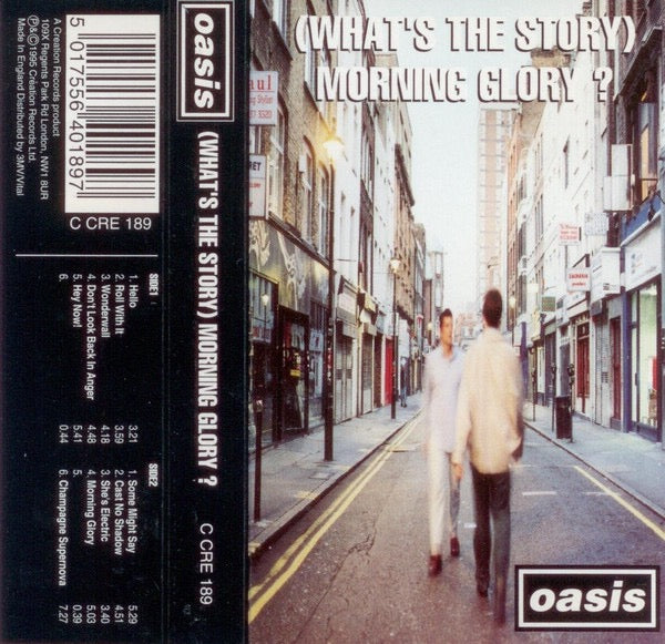 Image of Back Cover of Cassette - VG+/VG+ - OASIS, (What's The Story) Morning Glory? (Creation Records; C CRE 189, UK 1995, Fold Out Sleeve, No Lines On Cassette Window), ,  - 2316050C