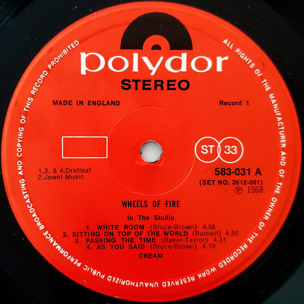 Image of Label Cover of 2xLP - VG/VG+ - CREAM, Wheels Of Fire (Polydor Red Label; 2612-001, UK 1970 Reissue, Gatefold), ,  - 3126248E