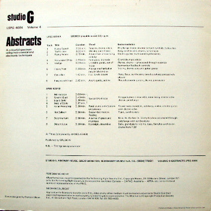 Image of Back Cover of LP - VG/VG+ - JAMES ASHER, Abstracts (Studio G; LPSG 4004, UK 1981), Edge Wear,  - 3846268S