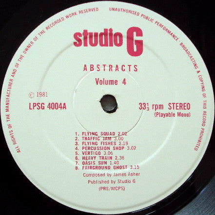 Image of Label Cover of LP - VG/VG+ - JAMES ASHER, Abstracts (Studio G; LPSG 4004, UK 1981), Edge Wear,  - 3846268S