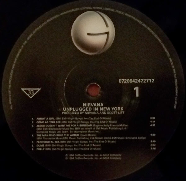Image of Label Cover of LP - VG+/VG+ - NIRVANA, MTV Unplugged In New York (Geffen / Back To Black; 0720642472712, Europe 2017 Reissue, Inner, 180 Gram Vinyl), ,  - 3046194S