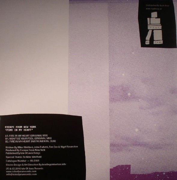 Image of Back Cover of 4114064C: 12" - ESCAPE FROM NEW YORK, Fire In My Heart (Isle Of Jura Records; ISLE001, Australia 2016 Reissue)   EX/VG+