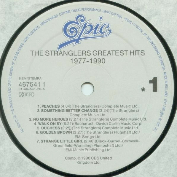 Image of Label Cover of LP - VG/G+ - THE STRANGLERS, Greatest Hits 1977 - 1990 (Epic; 467541 1, UK 1990, Inner), ,  - 3926379E
