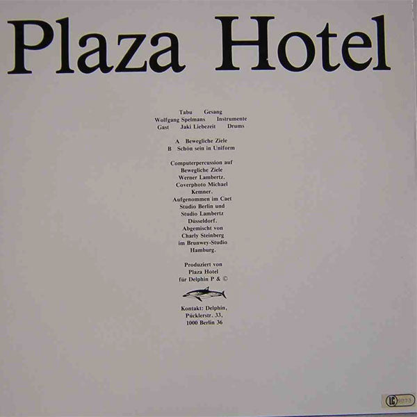 Image of Back Cover of 12" - VG/EX - PLAZA HOTEL, Bewegliche Ziele / Sch n Sein In Uniform (Delphin; Delphin 001, Germany 1983, Picture Sleeve, Yellow Vinyl, Jaki Liebezeit On Drums), Sleeve Creased,  - 2526218E