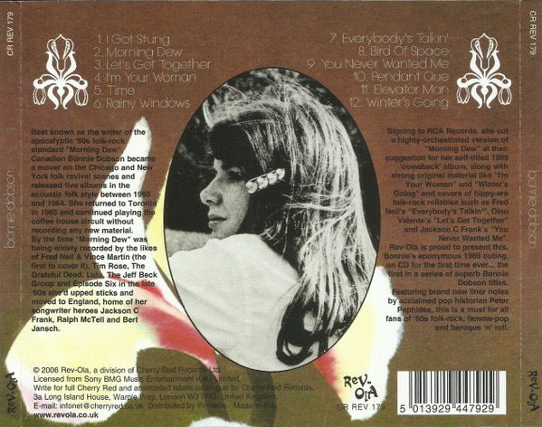 Image of Back Cover of CD - VG+/VG+ - BONNIE DOBSON, Bonnie Dobson (Rev-Ola; CR REV 179, UK 2006, Jewel Case), ,  - 4016521C