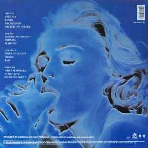 Image of Back Cover of 2xLP - VG/VG+ - MADONNA, Erotica (Maverick; 9362-45154-1, Germany 1992, Hype Stickered Gatefold Sleeve, 2 Inners, 13 Track "Clean" Version), Promo sticker on rear, edge wear.,  - 2516184C