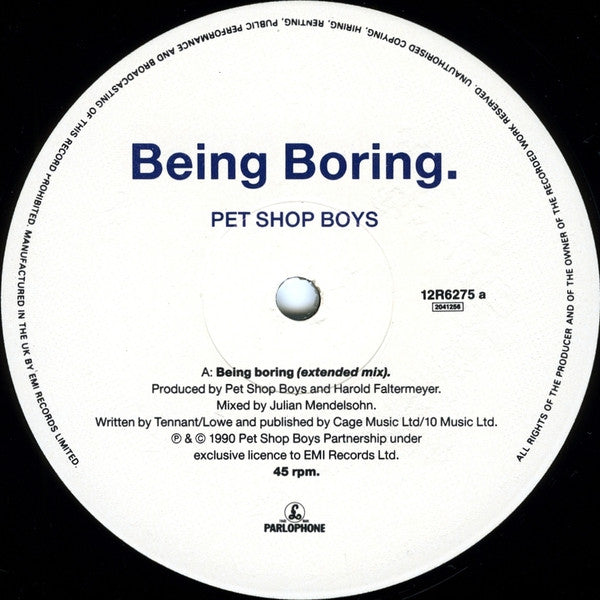 Image of Label Cover of 12" - VG/G+ - PET SHOP BOYS, Being Boring (Parlophone; 12R 6275, UK 1990, Picture Sleeve), Small mark that sounds briefly at start.,  - 2416461C