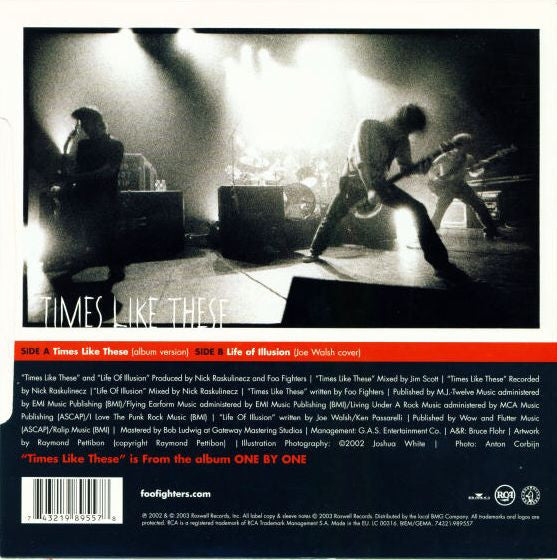 Image of Back Cover of 7" - VG/VG - FOO FIGHTERS, Times Like These (Roswell Records; 74321-989557, UK 2003, Picture Sleeve, Numbered, Limited Edition), No. 1248.,  - 1516548C