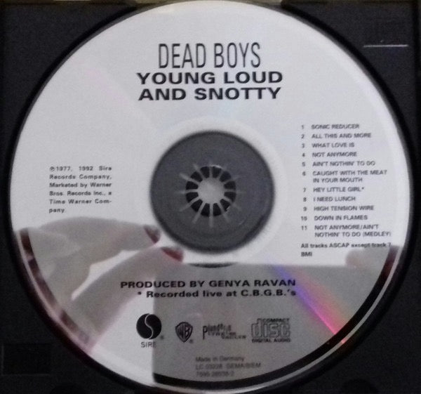 Image of Label Cover of CD - VG+/VG+ - DEAD BOYS, Young Loud And Snotty (Sire; 7599-26038-2, Europe 1992 Reissue, Jewel Case), ,  - 4216487C