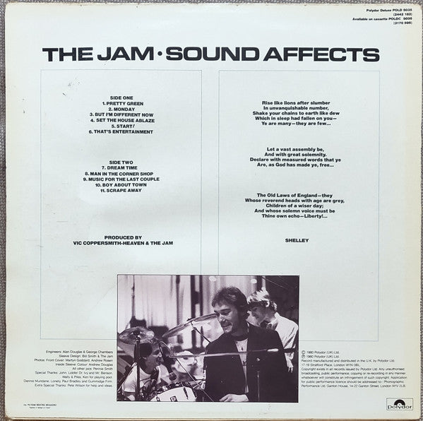 Image of Back Cover of LP - VG/VG - THE JAM, Sound Affects (Polydor Blue Labels; POLD 5035, UK 1980, Inner, French Pressing For The UK market, ARUN matrix), Hairlines, edge wear,  - 3446306S