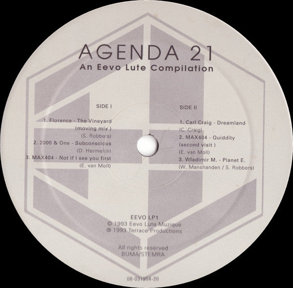 Image of Back Cover of 4844255S: LP - VARIOUS, Agenda 21 (Eevo Lute Muzique; EEVO LP1, Netherlands 1993)   VG+/VG+