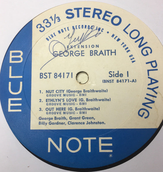 Image of Label Cover of LP - G+/VG - GEORGE BRAITH, Extension (Blue Note (New York, USA); BST 84171, US 1967, Stereo), Light marks on the vinyl. Sleeve has ringwear, edgewear, writing on rear. Tape around edges.,  - 3126198E