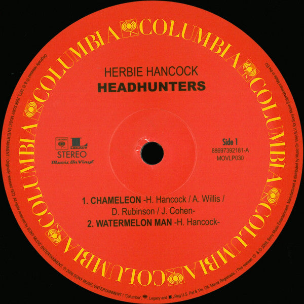 Image of Label Cover of LP - VG/VG+ - HERBIE HANCOCK, Head Hunters (Music On Vinyl; MOVLP030, UK 2009 Reissue, 180 Gram Vinyl), Pinching to spine and a few light creases. Disc is clean.,  - 3716157C