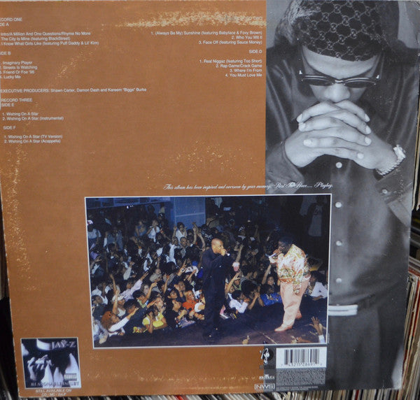 Image of Back Cover of 3xLP - G/G - JAY-Z, In My Lifetime Vol.1 (Northwestside; 74321 52869 1, UK 1997, Stickered Picture Sleeve, 2 Inners), Records have many marks. Sleeve has heavy ringwear and edgewear. ,  - 4126013E