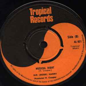 Image of Back Cover of 7" - /G+ - SIR HARRY, Town Without Pity / Musical Rights (Tropical Records; AL 021, UK 1970s, Plain Sleeve, 4-Prong centre), Marks on disc. Plays above grade. WOL.,  - 2526152E