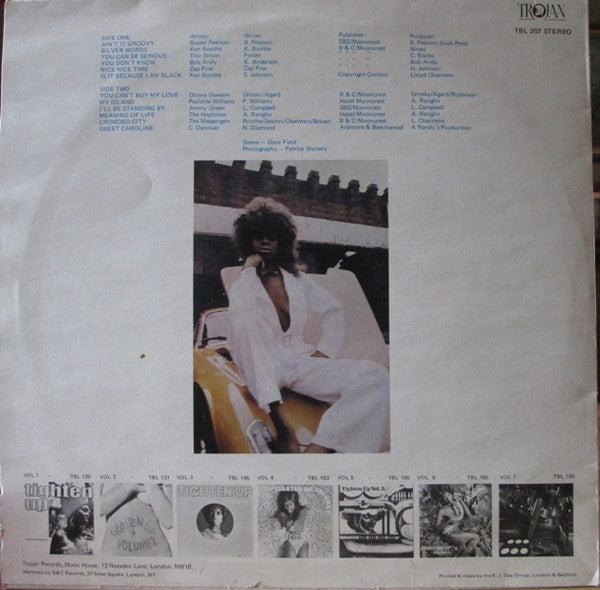 Image of Back Cover of LP - G+/G+ - VARIOUS ARTISTS, Tighten Up Volume 8 (Trojan Records; TBL 207, UK 1973), Many light surface marks, plays G+. Small writing on sleeve, and glass tape at the bottom of sleeve.,  - 2746277S