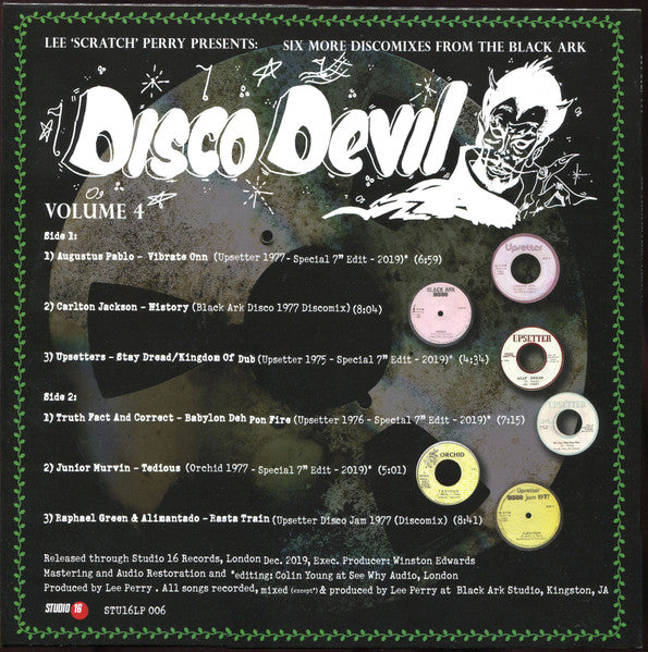 Image of Back Cover of 1934215E: LP - LEE 'SCRATCH' PERRY, Disco Devil Vol. 4 (6 More Classic Discomixes From The Black Ark Studio 1977-9) (Studio 16; STU16LP 006, UK 2020)   NEW/NEW