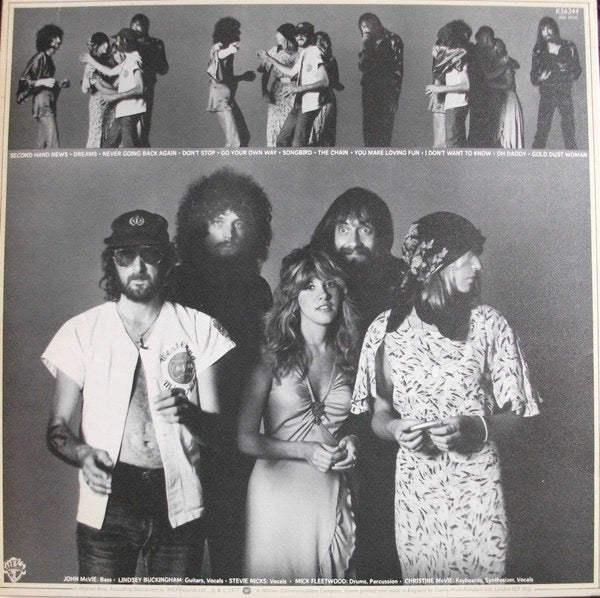 Image of Back Cover of LP - G+/G - FLEETWOOD MAC, Rumours (WB Burbank with w Logo on Rim; K56344, UK 1977, Smooth Sleeve, Insert, WITH Gothic Print On Rear Sleeve), Lots of hairline marks, Nothing feelable, With insert, Spine damage. ,  - 2716365C