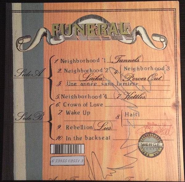 Image of Back Cover of LP - VG+/VG+ - ARCADE FIRE, Funeral (Merge; MRG255, US 2009 Reissue, Embossed  Textured Gatefold, NO Insert, 180 Gram Vinyl), ,  - 3746059S