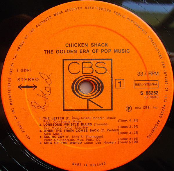 Image of Label Cover of 2xLP - VG+/VG+ - CHICKEN SHACK, The Golden Era Of Pop Music (CBS; S 68 252, Europe 1973, Gatefold), ,  - 2726068E