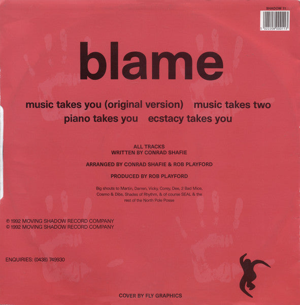 Image of Back Cover of 12" - VG/VG - BLAME, Music Takes You (Moving Shadow; SHADOW11, UK 1992, Picture Sleeve), Small sticker ghost on sleeve,  - 4016577C