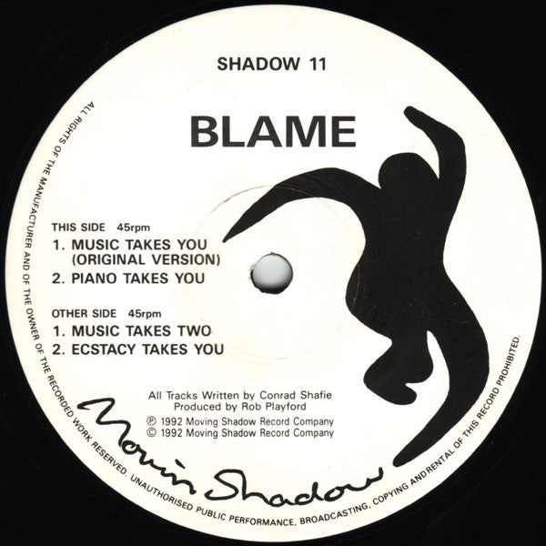 Image of Label Cover of 12" - VG/VG - BLAME, Music Takes You (Moving Shadow; SHADOW11, UK 1992, Picture Sleeve), Small sticker ghost on sleeve,  - 4016577C