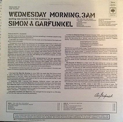Image of Back Cover of LP - VG/VG+ - SIMON & GARFUNKEL, Wednesday Morning, 3 A.M. (CBS; S 63370, UK 1970s Reissue), ,  - 3116111C