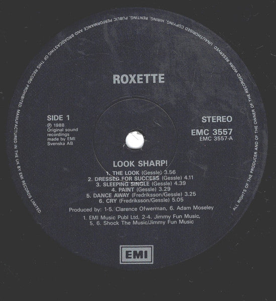 Image of Label Cover of LP - VG/VG - ROXETTE, Look Sharp! (EMI; EMC 3557, UK 1988, Inner), Strong VG, a few light marks,  - 3146239S