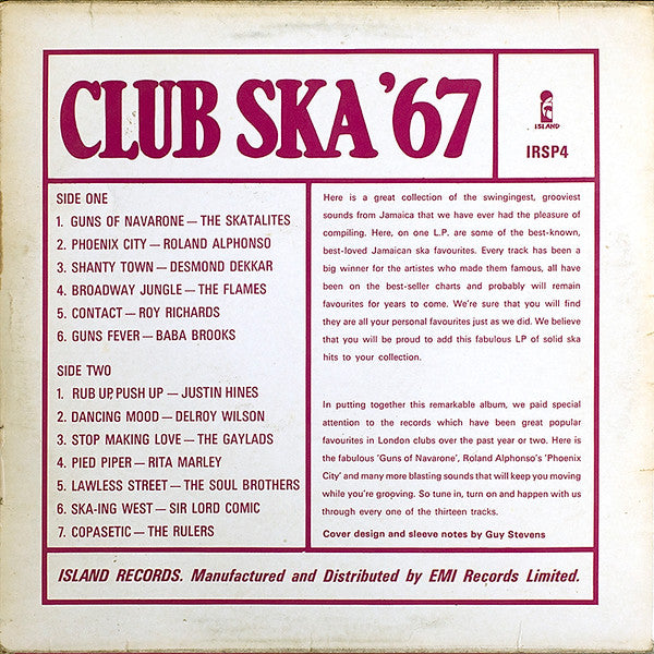 Image of Back Cover of LP - VG+/VG - VARIOUS ARTISTS, Club Ska '67 (Island Records; IRSP 4, UK 1980 Reissue, Laminated Sleeve, Inner, Mono), ,  - 2946235S