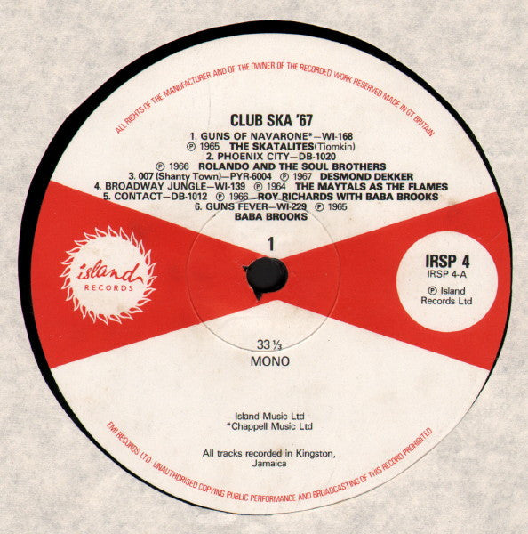 Image of Label Cover of LP - VG+/VG - VARIOUS ARTISTS, Club Ska '67 (Island Records; IRSP 4, UK 1980 Reissue, Laminated Sleeve, Inner, Mono), ,  - 2946235S