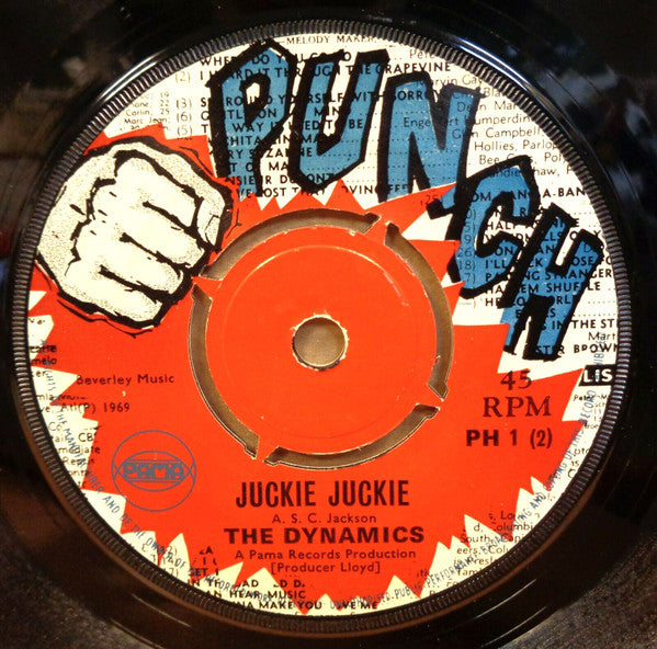 Image of Back Cover of 0215288C: 7" - THE DYNAMICS, The Burner / Juckie Juckie (Punch; PH 1, UK 1969) Plays VG. Centre intact with some wear and spindle marks  /G+